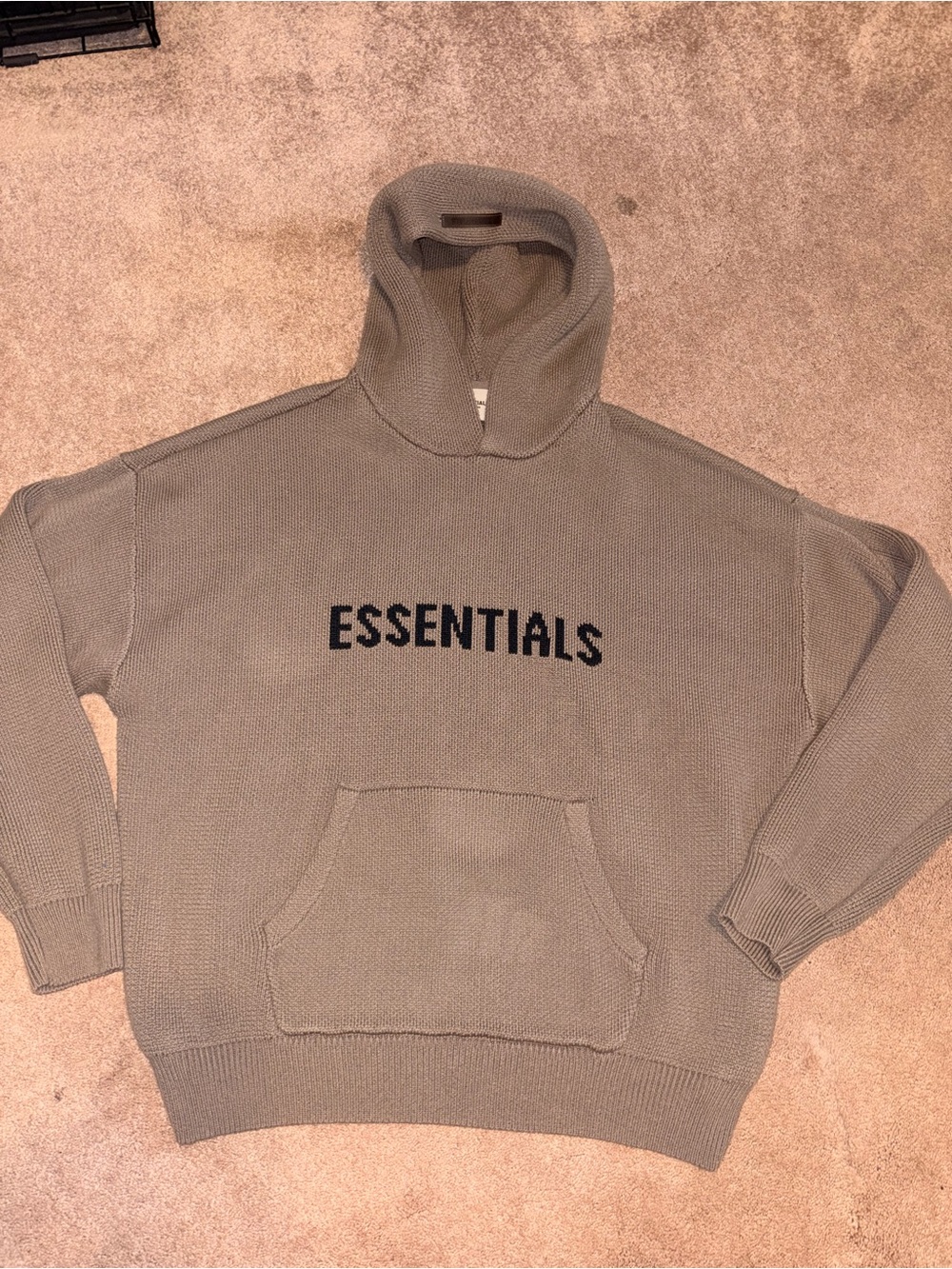 Essentials Men's Hooded Knit Sweatshirt - Taupe with Black Logo